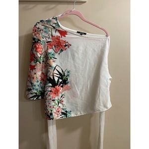 One shoulder floral print blouse